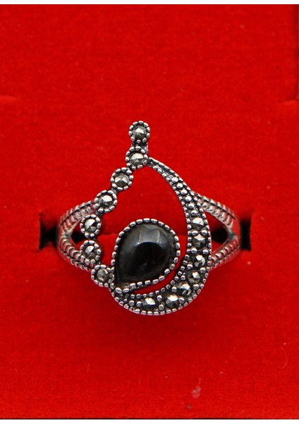 925 Ayar Kadın Gümüş Oltu Taşı Yüzük SY00034