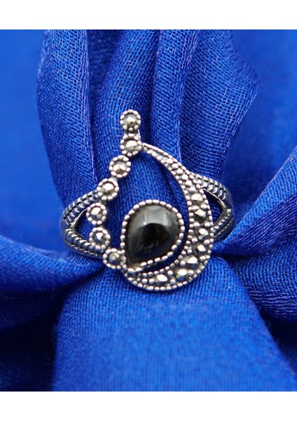 925 Ayar Kadın Gümüş Oltu Taşı Yüzük SY00034 fiyatları