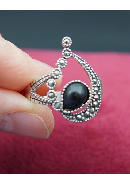 925 Ayar Kadın Gümüş Oltu Taşı Yüzük SY00034 modelleri