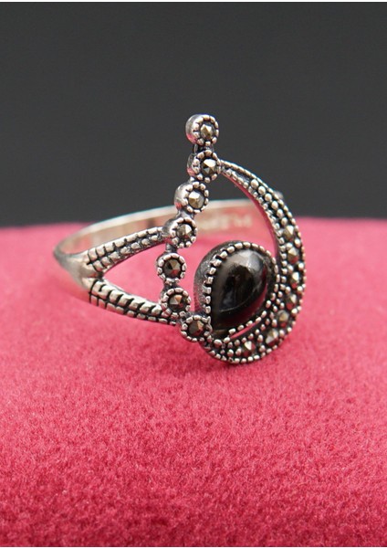 925 Ayar Kadın Gümüş Oltu Taşı Yüzük SY00034 fırsatları