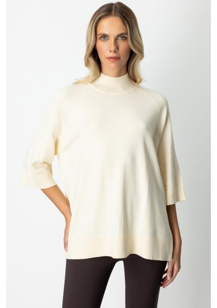 65310 Onteks Arkası Düğmeli Yırtmaçlı Yarım Balıkçı Salaş Kazak