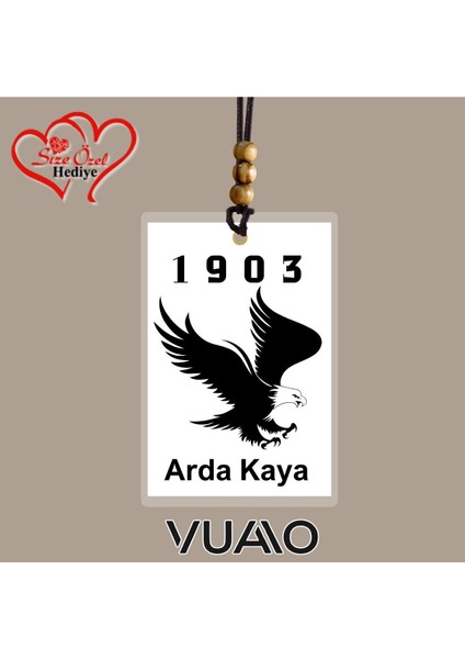 Kişiye Özel Isimli ve 1903 Kartal Temalı Araba Hediyesi Araba Süsü - Dikiz Aynası Süsü - Siyah Beyaz