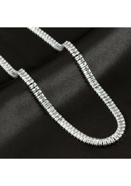 Ds-Derin 4 mm Baget Taşlı Zirkon Lüks Çelik Kolye-Sarı