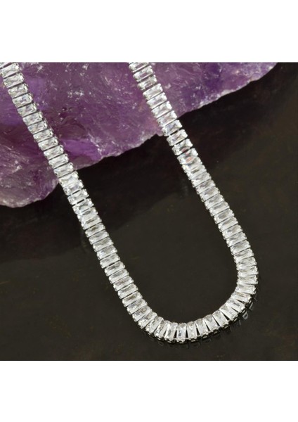 Ds-Derin 4 mm Baget Taşlı Zirkon Lüks Çelik Kolye-Sarı fiyatları