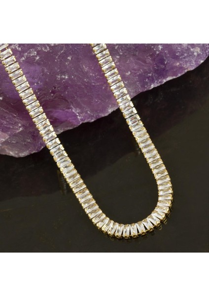 Ds-Derin 4 mm Baget Taşlı Zirkon Lüks Çelik Kolye-Sarı modelleri