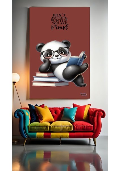 Çocuk Odası Kreş Kitap Okuyan Panda Ev Duvar Salon Güzellik Salonu Ofis Dükkan Dekarasyon Kanvas Tablo