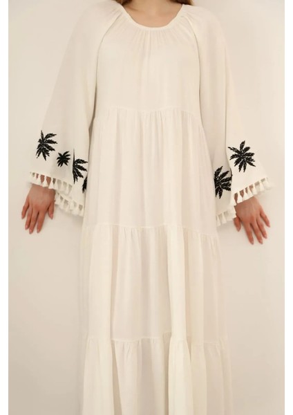 Beyaz Renk Carmen Yaka Ispanyol Kol Elbise fiyatları