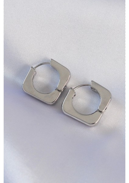 Bfs Pirinç Gümüş Renk Kare Küpe