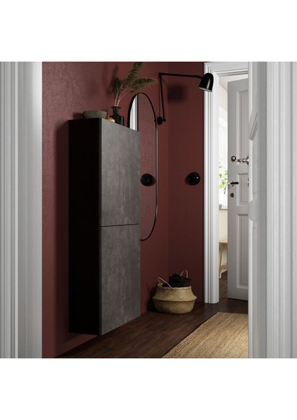 Duvar Dolabı, Venge-Koyu Gri Taş Görünümlü, 60X22X128 Cm, Kallvıken modelleri