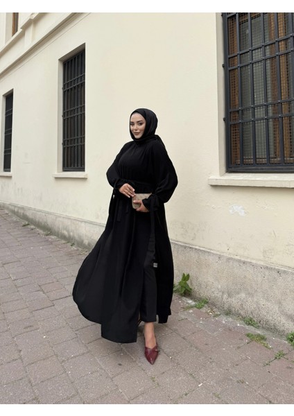 Siyah Renk Kol ve Yırtmaç Detaylı Abaya fiyatları