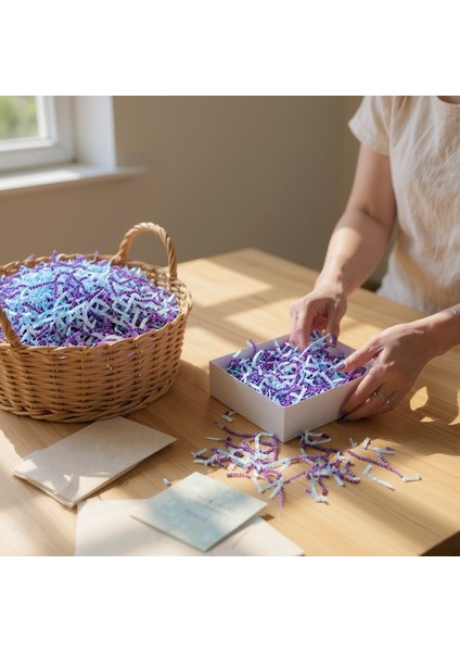 250 gr Zigzag Kırpık Kağıt , Kırpıntı Kağıt * Mavi/ Mor Karışık Renkli fırsatları