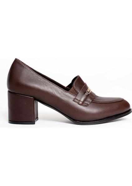 Kadın Hakiki Deri Tokalı Şık Topuklu Ayakkabı - Kahve modelleri