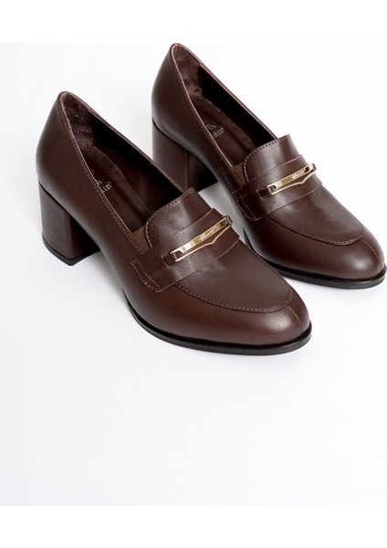 Kadın Hakiki Deri Tokalı Şık Topuklu Ayakkabı - Kahve fırsatları