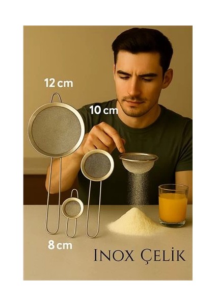 Bfs Inox Süzgeç Seti - 3 Boy Çok Amaçlı Süzgeç 304 Çelik Profesyoneller Için