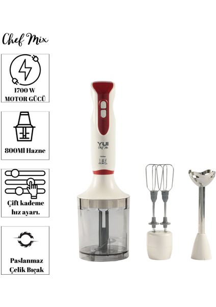 Renkli 1700W Midi Blender Seti M52, Güçlü ve Çok Fonksiyonlu Mutfağınız Için!