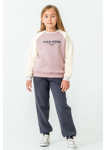 Kız Çocuk Calm Mood Baskılı 3 Iplik Kalın Kışlık Eşofman Takımı AK4209