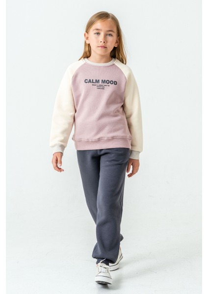 Kız Çocuk Calm Mood Baskılı 3 Iplik Kalın Kışlık Eşofman Takımı AK4209 modelleri