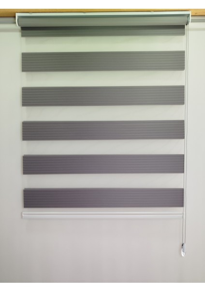 Geniş Pileli Gri Zebra Perde - Ev Ofis Perdesi