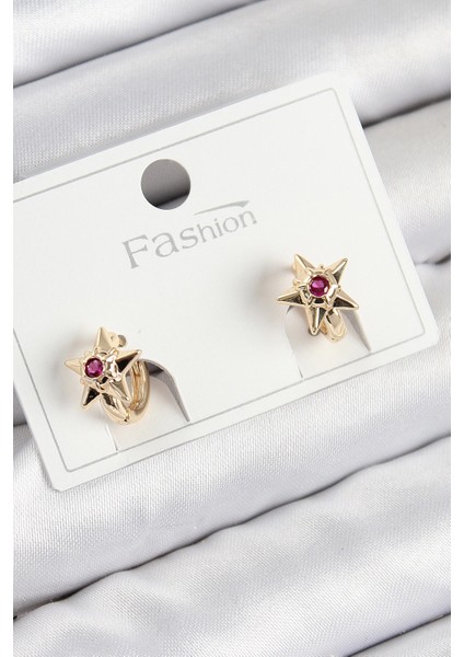 Bfs Pirinç Zirkon Taşlı Yıldız Model Gold Renk Çocuk Küpe