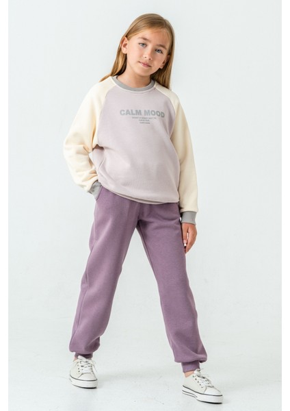 Kız Çocuk Calm Mood Baskılı 3 Iplik Kalın Kışlık Eşofman Takımı AK4209