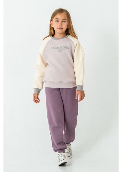 Kız Çocuk Calm Mood Baskılı 3 Iplik Kalın Kışlık Eşofman Takımı AK4209 fiyatları