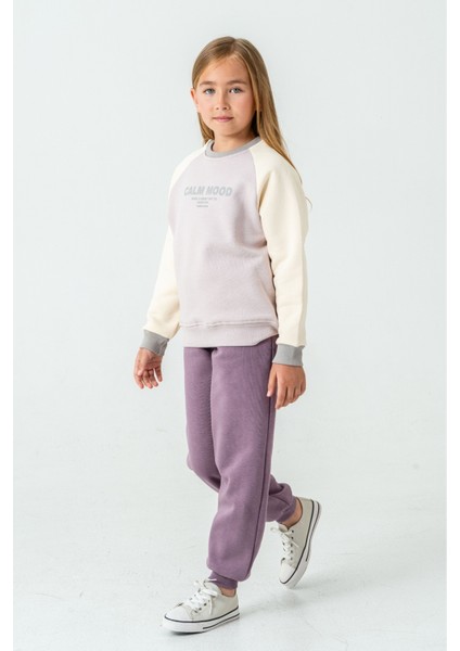 Kız Çocuk Calm Mood Baskılı 3 Iplik Kalın Kışlık Eşofman Takımı AK4209 modelleri
