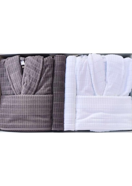 Land Aile Bornoz Seti Beyaz-Koyu Gri 8179 indirimleri