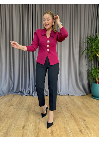 Bordo Gold Düğmeli Çelik Hırka fiyatları