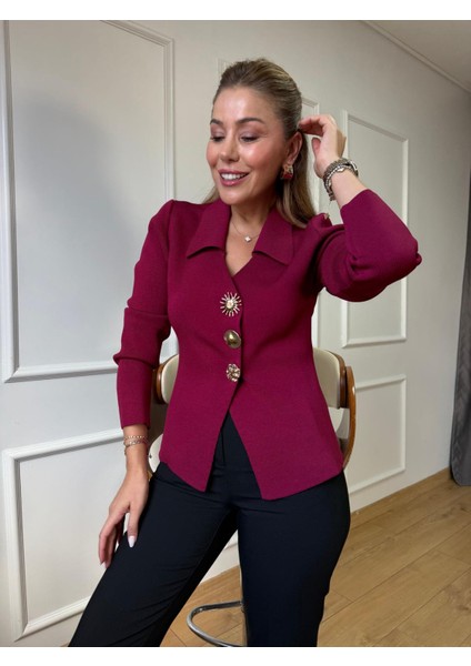 Bordo Gold Düğmeli Çelik Hırka modelleri
