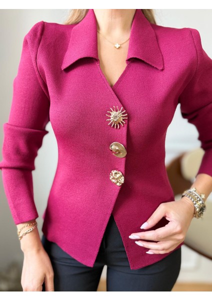 Bordo Gold Düğmeli Çelik Hırka fırsatları