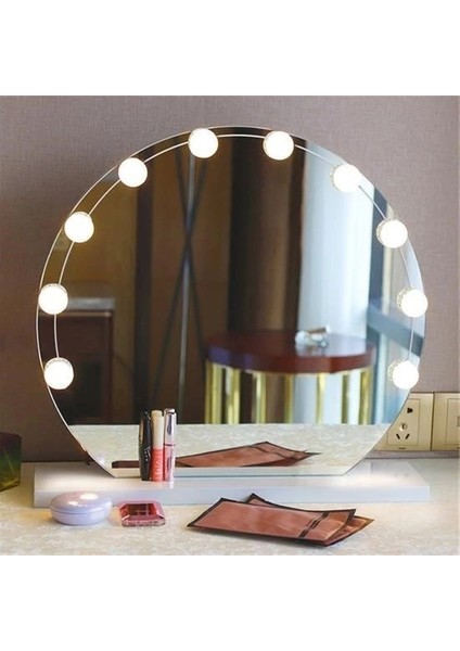 Bfs Nostalji Hollywood Tarzı 10LU Makyaj Masası Aynası Beyaz LED Işıklı A USB