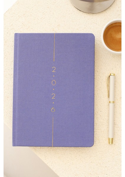 2026 Yılı A5 Keten Haftalık Ajanda 15X21 cm - 12 Aylık Lila