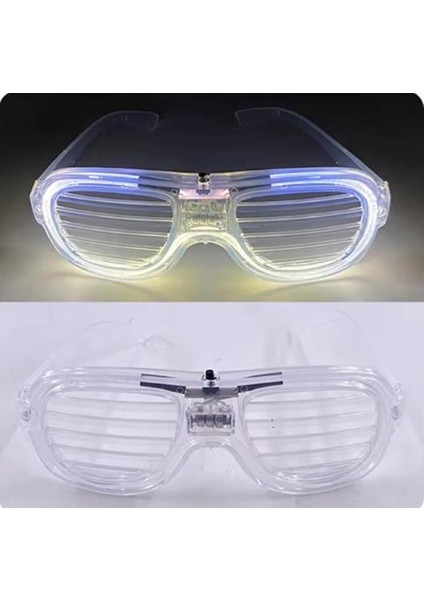 Bfs Beyaz LED Işıklı Parti Gözlüğü - Neon Glow Şerit Gözlük 3 Modlu indirimleri