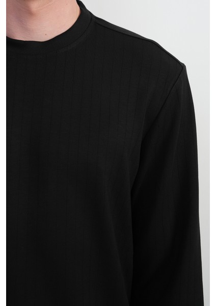 Erkek Bisiklet Yaka Çizgili Kumaş Siyah Sweatshirt indirimleri