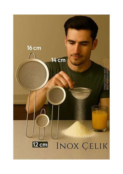 Bfs Inox Süzgeç Seti - 3 Boy Çok Amaçlı Süzgeç 304 Çelik Profesyoneller Için