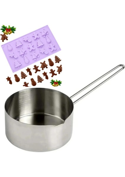 Yılbaşı Mum Yapım Seti Mum Eritme Kabı 750 ml Yılbaşı Silikon Kalıp 15LI Yeniyıl Silikon Mum Kalıbı