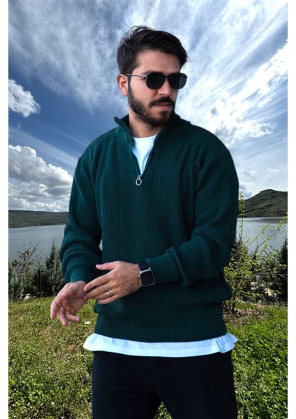 Erkek Triko Kazak Fermuarlı Dik Yaka modelleri