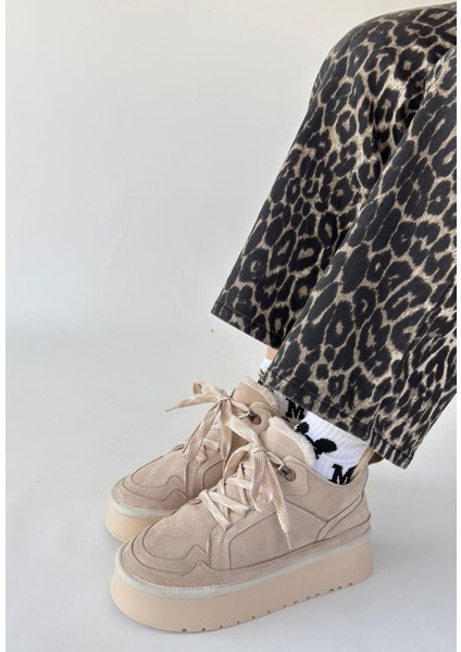 Muden Bej Süet Bağcıklı Bot