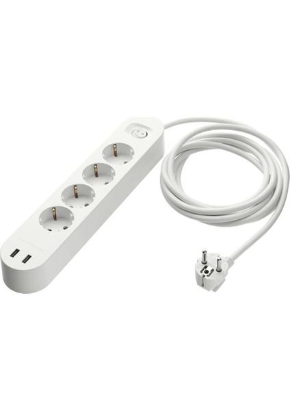 2 USB Girişli 4'lü Priz, Beyaz, 3 M