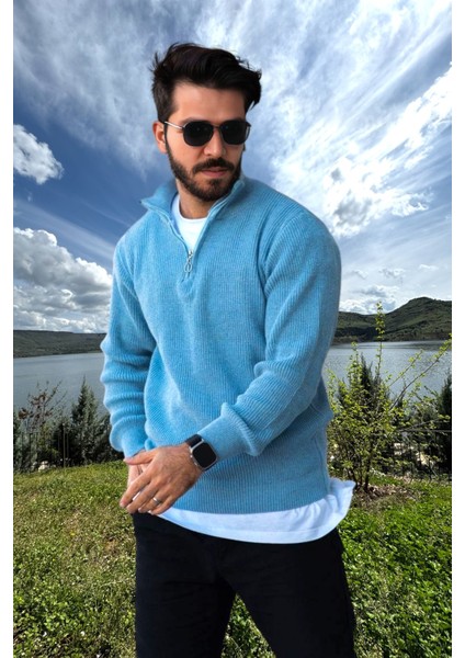 Erkek Triko Kazak Fermuarlı Dik Yaka modelleri