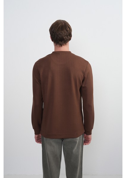 Erkek Bisiklet Yaka Çizgili Kumaş Kahve Sweatshirt fırsatları