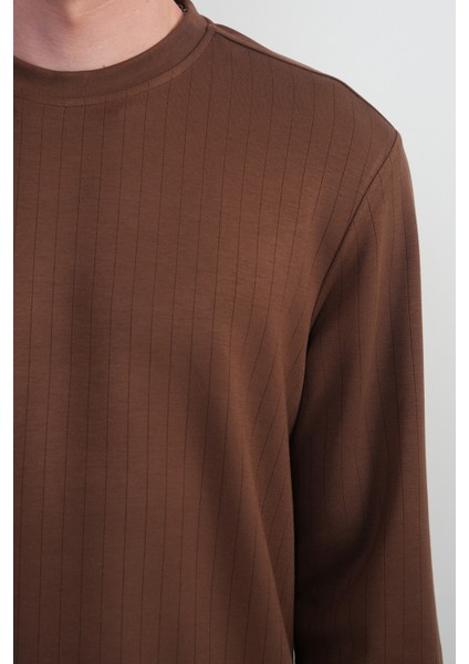 Erkek Bisiklet Yaka Çizgili Kumaş Kahve Sweatshirt indirimleri