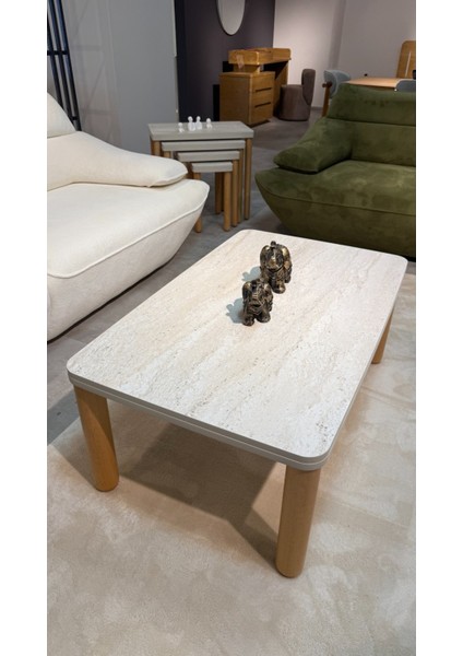 Traverten Orta Sehpa Bohem Ceviz Ayak