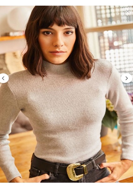 Grey Moda Yarım Balıkçı Şardonlu Kaşkorse Kazak