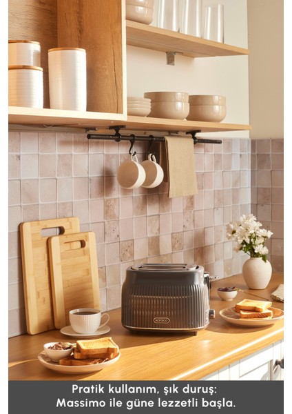 Gri Renkli 2 Dilim Kapasiteli Ekmek Kızartma Makinesi