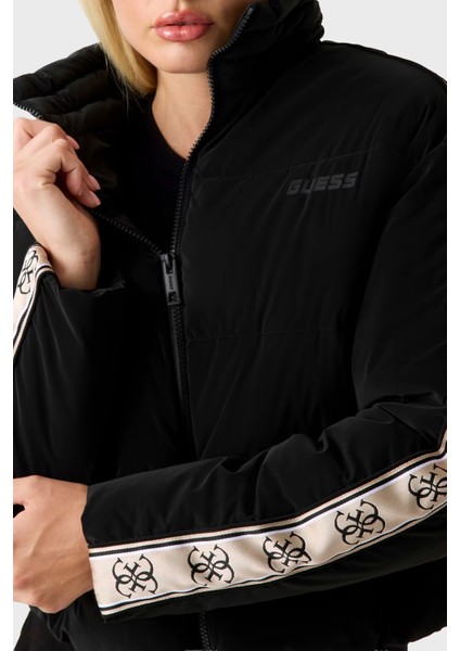 Kapitoneli Logolu Regular Fit Dik Yaka Şişme Mont V5BL11WGYC2 Bayan Mont V5BL11 Wgyc2 Jblk