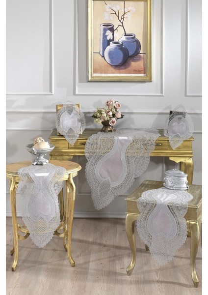 Fransız Güpürlü Kadife Yağmur Salon Takımı 5 Parça Gri