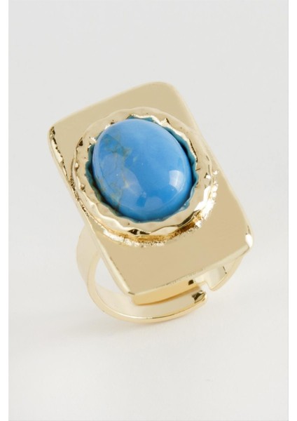 Ds-Derin Dikdörtgen Turkuaz Taşlı Yüzük-Sarı