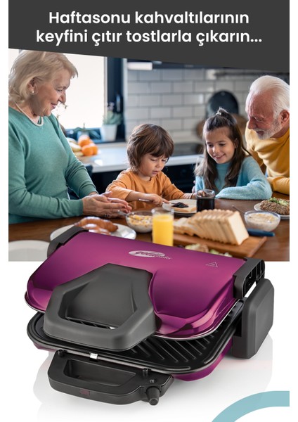 Granit 1800W 5 Kademe Isı Ayarlı Tost ve Izgara Makinesi Mor Renk indirimleri