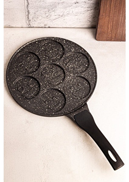 Panna Döküm Emojili Pankek Tavası 26 cm Granit Kaplama Siyah Altın Renk